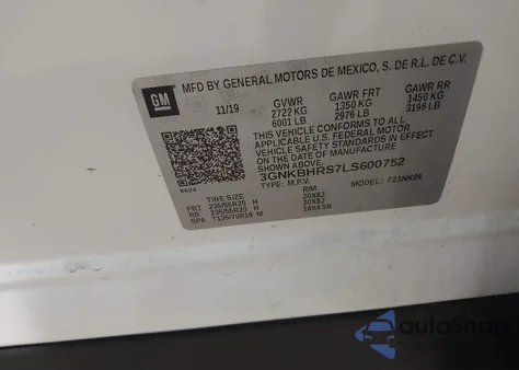 2020 Chevrolet Blazer Awd 2Lt z USA, uszkodzony, nr VIN 3GNKBHRS7LS600752